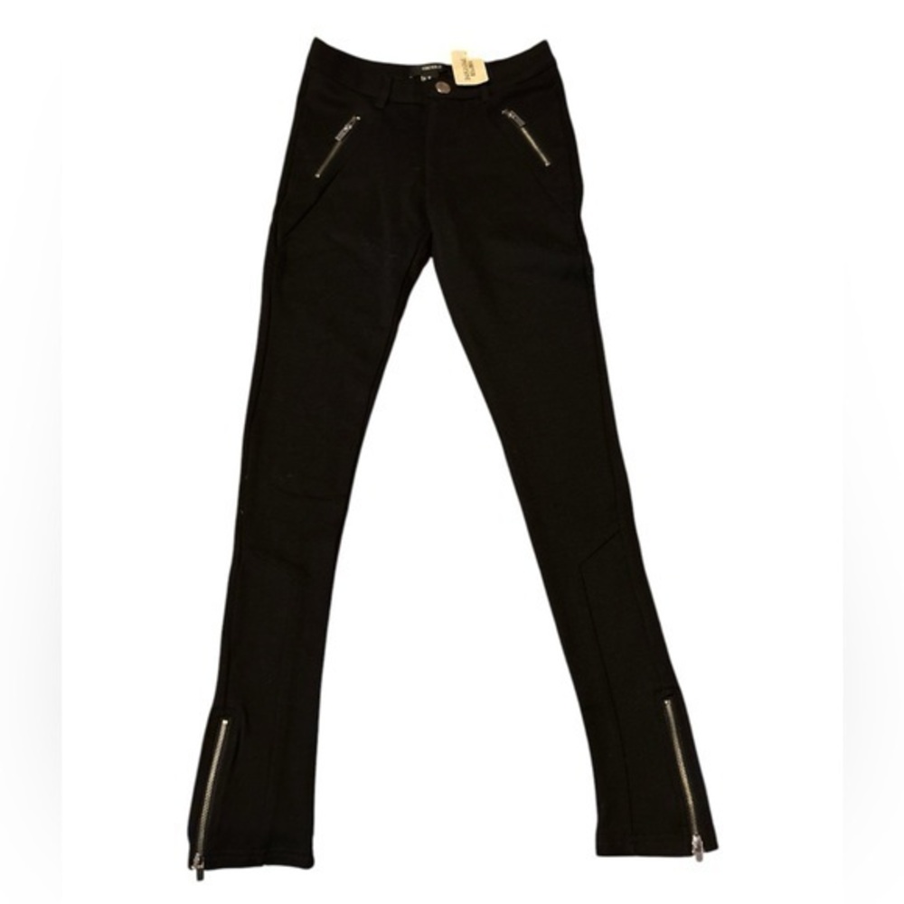 FOREVER 21 Black Zipper Detail Women's Knit Pants - XS
